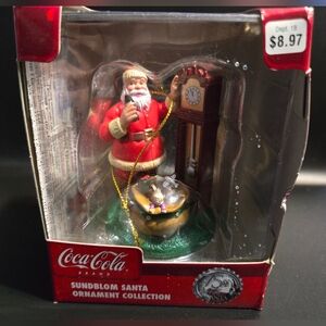 Vintage COCA-COLA SUNDBLOM 2007 SANTA BY GRANDFATHER CLOCK.